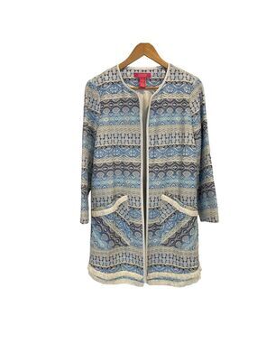 Catherine Malandrino long cardigan pastel colors white blue pockets large